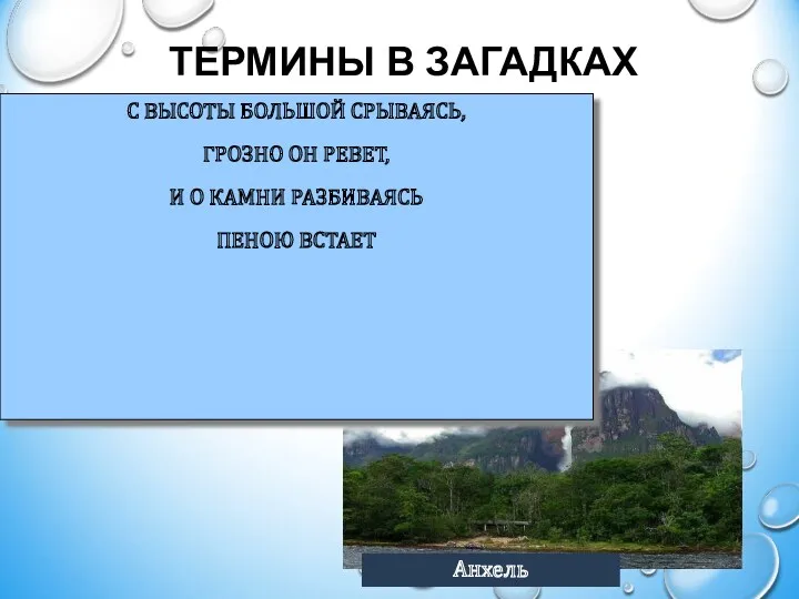 ТЕРМИНЫ В ЗАГАДКАХ С ВЫСОТЫ БОЛЬШОЙ СРЫВАЯСЬ, ГРОЗНО ОН РЕВЕТ,