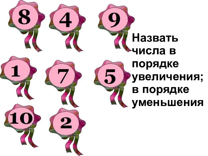 Назвать числа в порядке увеличения; в порядке уменьшения