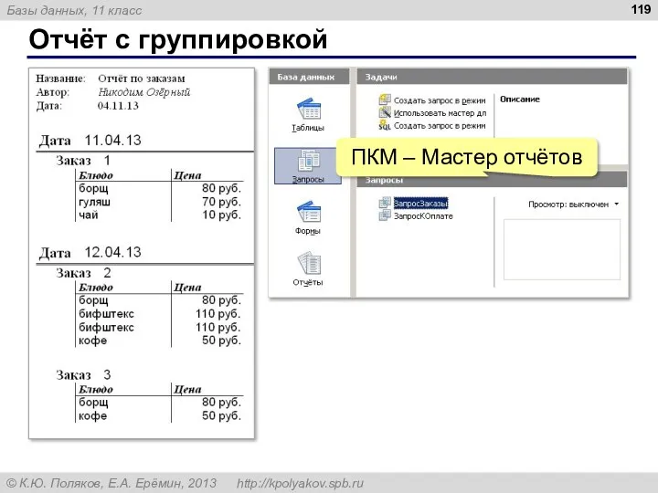 Отчёт с группировкой