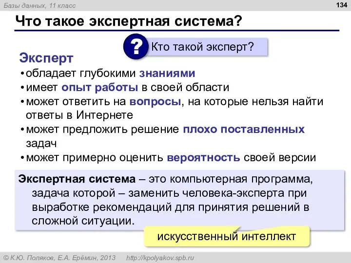 Что такое экспертная система? Экспертная система – это компьютерная программа,