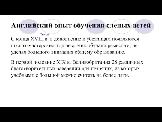 Текст Английский опыт обучения слепых детей С конца XVIII в.