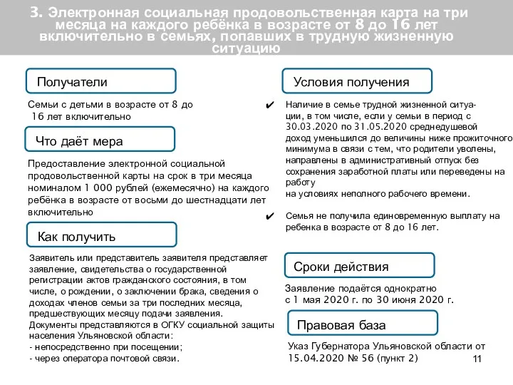 3. Электронная социальная продовольственная карта на три месяца на каждого