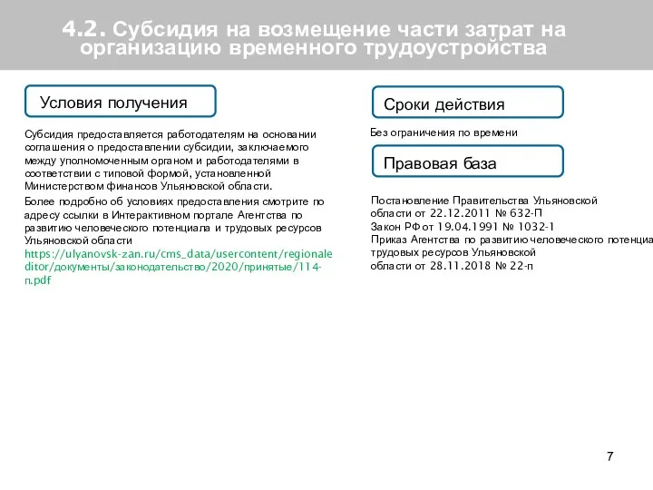 4.2. Субсидия на возмещение части затрат на организацию временного трудоустройства