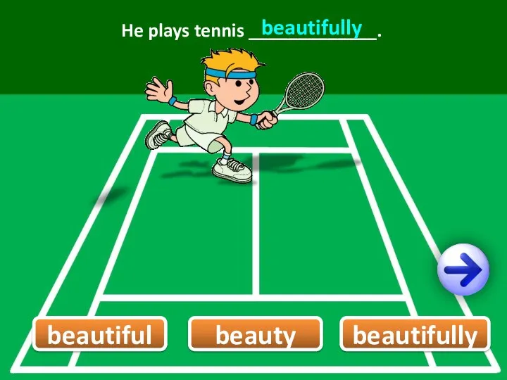 beautiful He plays tennis _____________. beautifully beautifully beauty 5/12