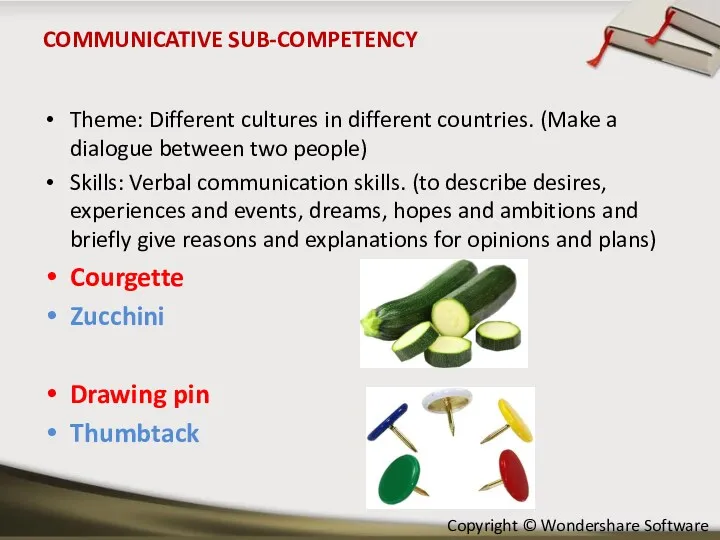 COMMUNICATIVE SUB-COMPETENCY Theme: Different cultures in different countries. (Make a