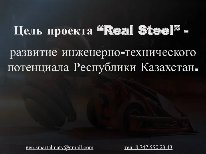 Цель проекта “Real Steel” - развитие инженерно-технического потенциала Республики Казахстан.