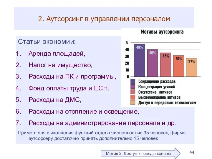 2. Аутсорсинг в управлении персоналом Мотив 2. Доступ к перед.