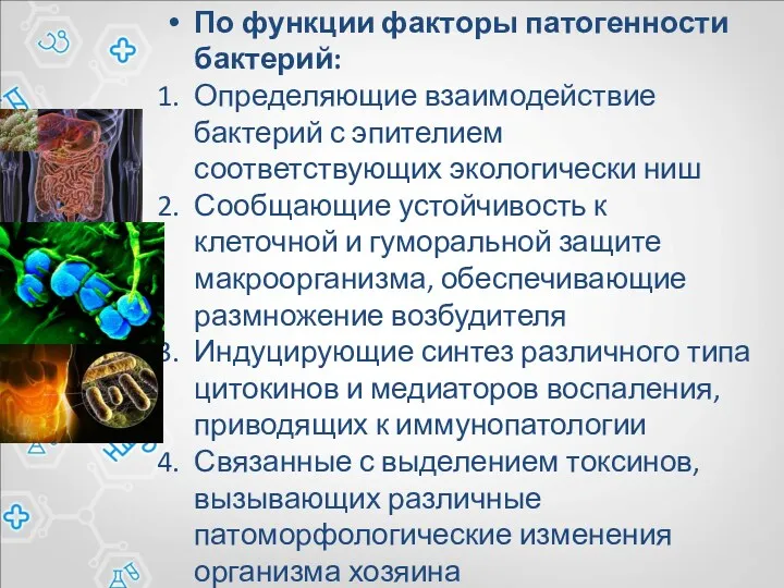 По функции факторы патогенности бактерий: Определяющие взаимодействие бактерий с эпителием