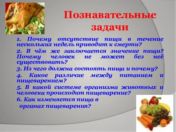 Познавательные задачи 1. Почему отсутствие пищи в течение нескольких недель