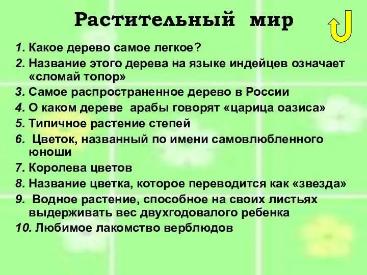 Растительный мир 1. Какое дерево самое легкое? 2. Название этого