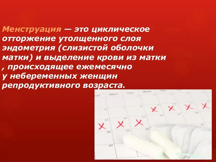 Менструация — это циклическое отторжение утолщенного слоя эндометрия (слизистой оболочки