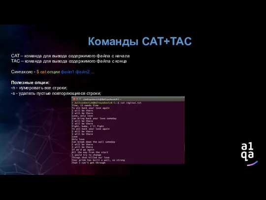 Команды CAT+TAC CAT – команда для вывода содержимого файла с