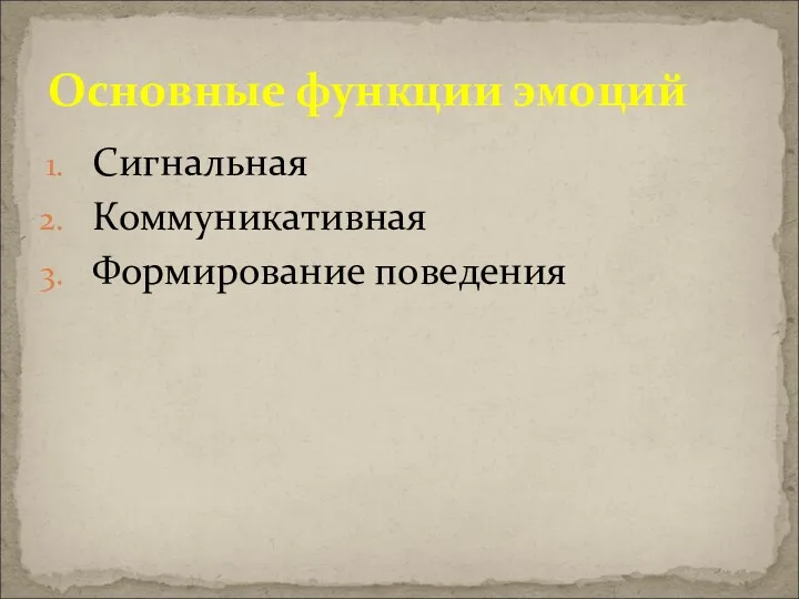 Сигнальная Коммуникативная Формирование поведения Основные функции эмоций