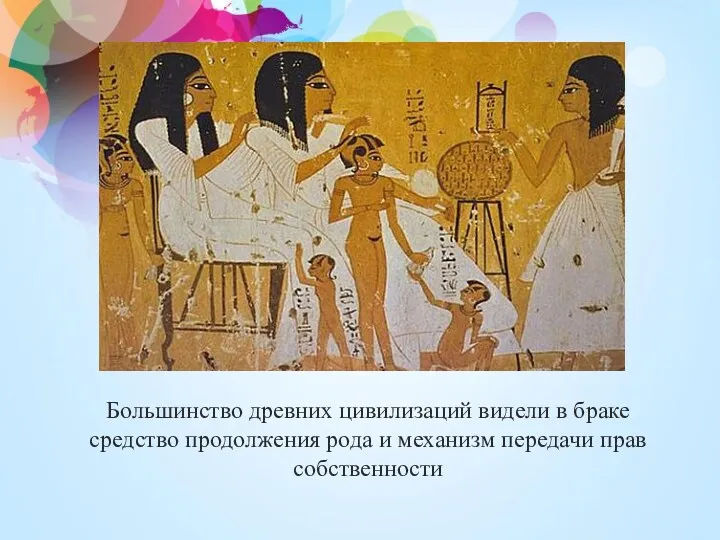 Большинство древних цивилизаций видели в браке средство продолжения рода и механизм передачи прав собственности