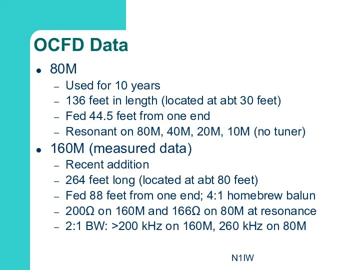 N1IW OCFD Data 80M Used for 10 years 136 feet