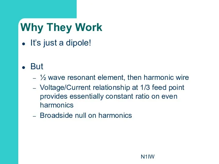 N1IW Why They Work It’s just a dipole! But ½