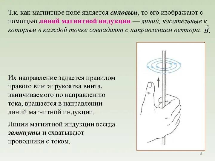 Их направление задается правилом правого винта: рукоятка винта, ввинчиваемого по