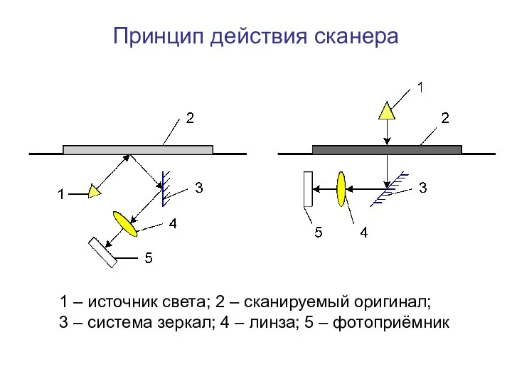 Принцип действия сканера 1 – источник света; 2 – сканируемый