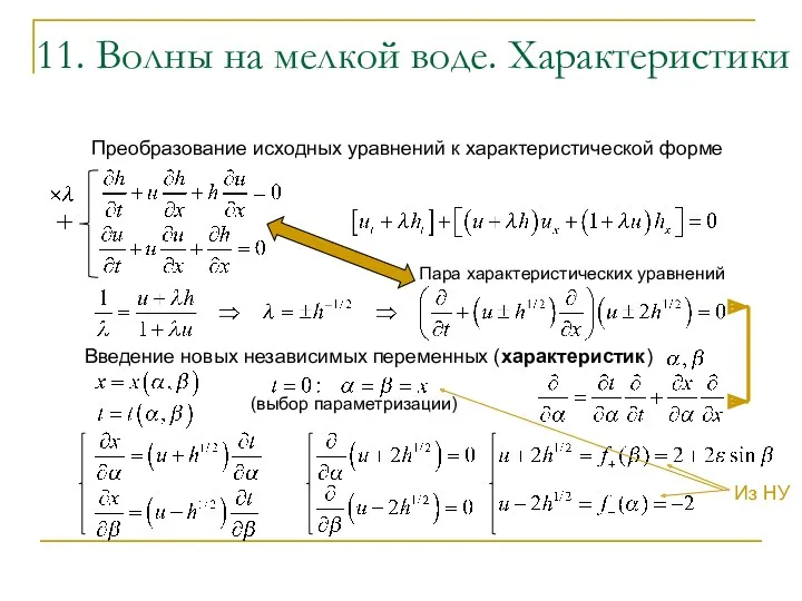 11. Волны на мелкой воде. Характеристики Преобразование исходных уравнений к