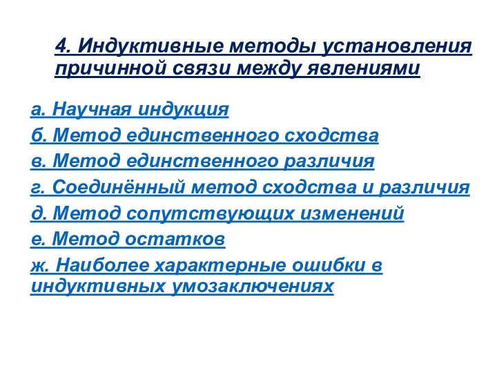 4. Индуктивные методы установления причинной связи между явлениями а. Научная