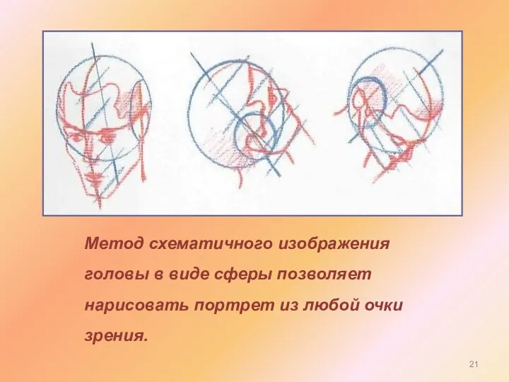 Метод схематичного изображения головы в виде сферы позволяет нарисовать портрет из любой очки зрения.