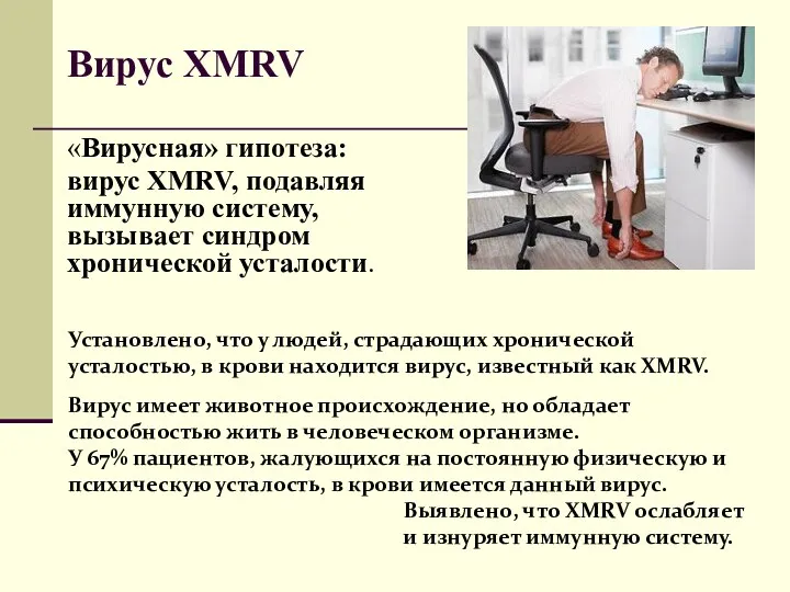 «Вирусная» гипотеза: вирус XMRV, подавляя иммунную систему, вызывает синдром хронической