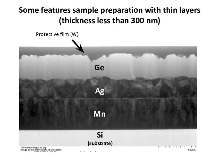 Some features sample preparation with thin layers (thickness less than 300 nm)