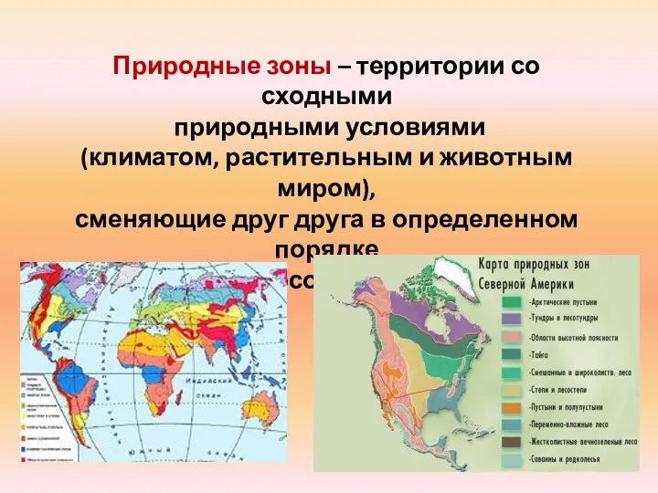 Природные зоны – территории со сходными природными условиями (климатом, растительным