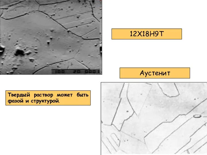 Твердый раствор может быть фазой и структурой. 12Х18Н9Т Аустенит