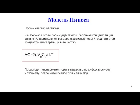 Модель Пинеса Пора – кластер вакансий. В материале около поры