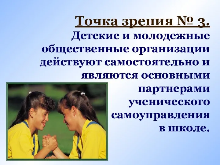 Точка зрения № 3. Детские и молодежные общественные организации действуют самостоятельно и являются