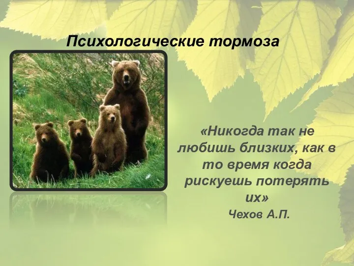 Психологические тормоза «Никогда так не любишь близких, как в то