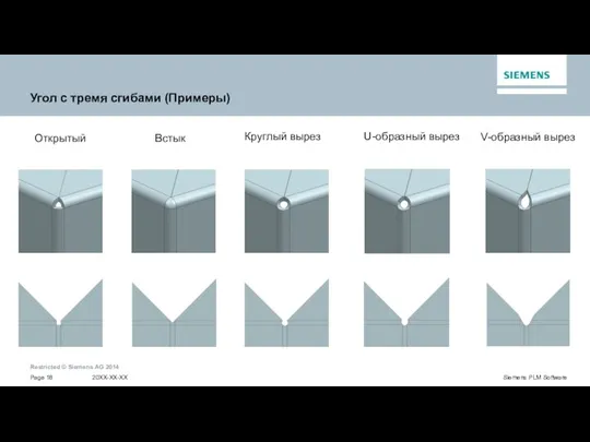 Угол с тремя сгибами (Примеры) Открытый Встык Круглый вырез U-образный вырез V-образный вырез