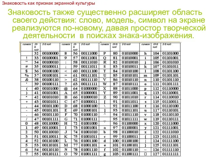 Знаковость также существенно расширяет область своего действия: слово, модель, символ