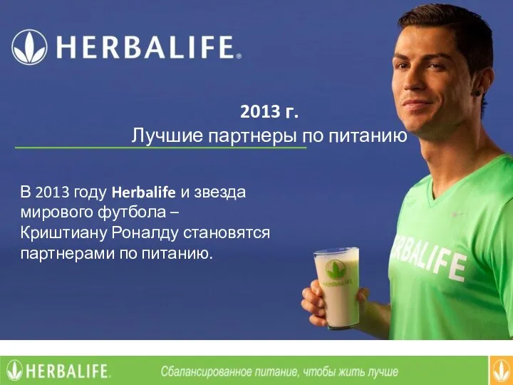 2013 г. Лучшие партнеры по питанию В 2013 году Herbalife