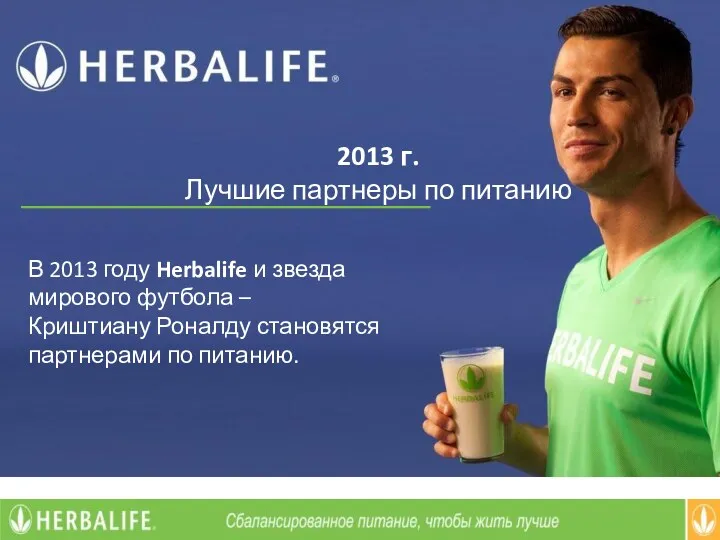 2013 г. Лучшие партнеры по питанию В 2013 году Herbalife и звезда мирового