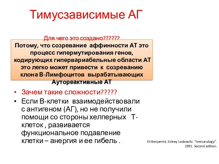 Тимусзависимые АГ Зачем такие сложности????? Если В-клетки взаимодействовали с антигеном