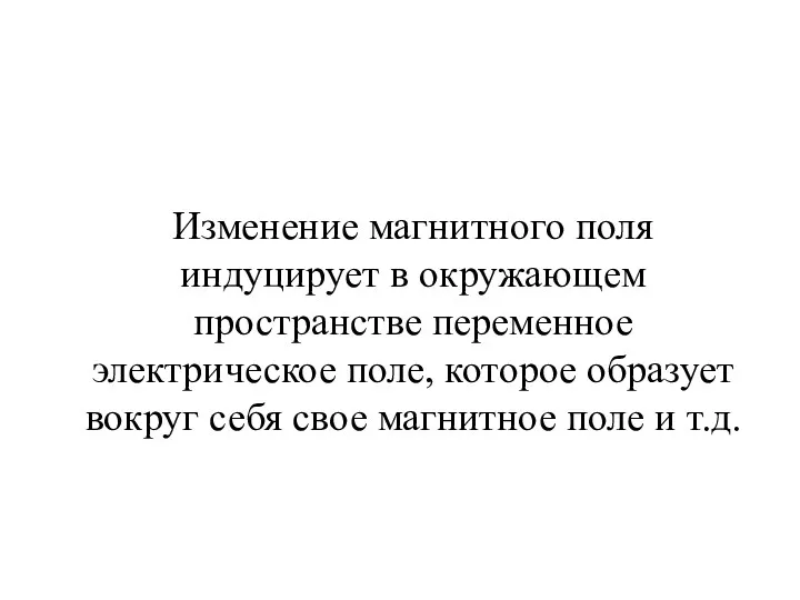 Изменение магнитного поля индуцирует в окружающем пространстве переменное электрическое поле,