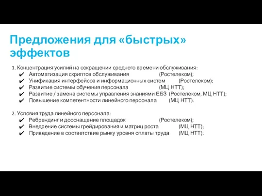 Предложения для «быстрых» эффектов 1. Концентрация усилий на сокращении среднего