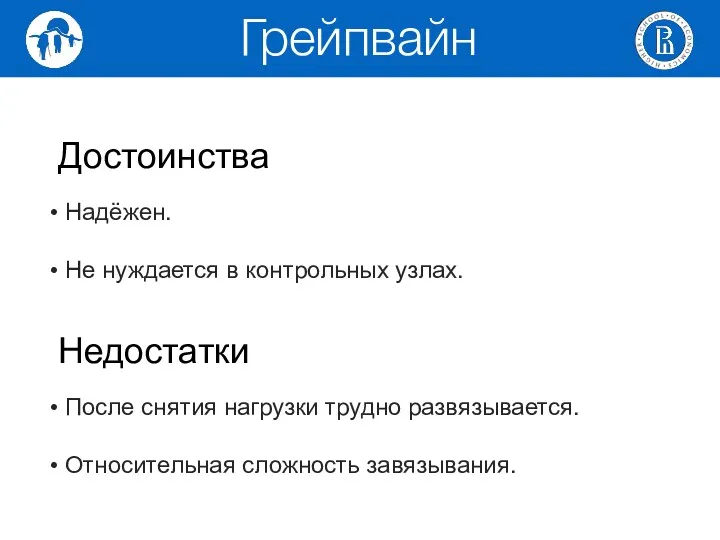 Достоинства Надёжен. Не нуждается в контрольных узлах. Недостатки После снятия