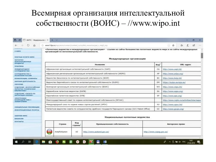 Всемирная организация интеллектуальной собственности (ВОИС) – //www.wipo.int