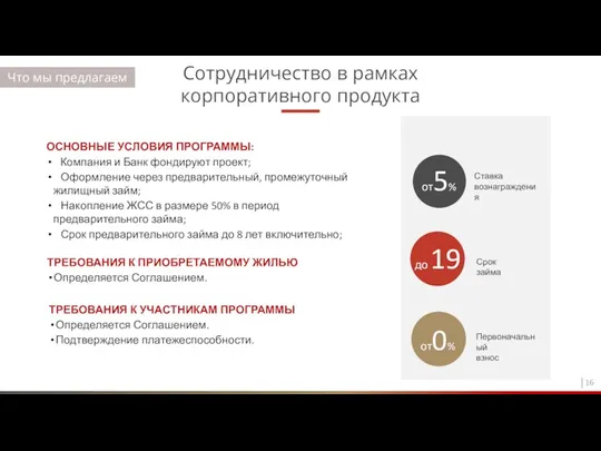 ОСНОВНЫЕ УСЛОВИЯ ПРОГРАММЫ: Компания и Банк фондируют проект; Оформление через