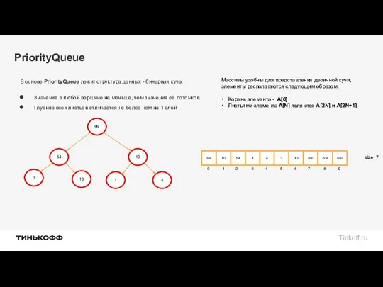 PriorityQueue В основе PriorityQueue лежит структура данных - бинарная куча: Значение в любой