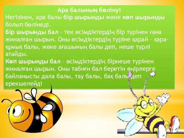 Ара балының бөлінуі Негізінен, ара балы бір шырынды және көп