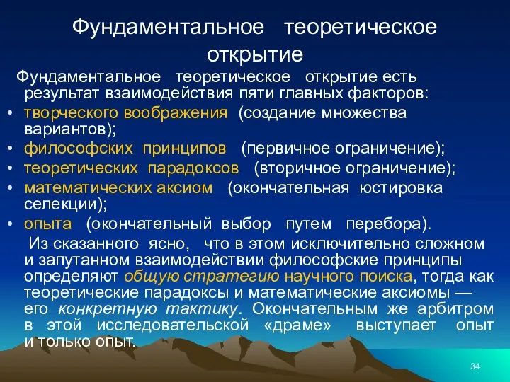 Фундаментальное теоретическое открытие Фундаментальное теоретическое открытие есть результат взаимодействия пяти