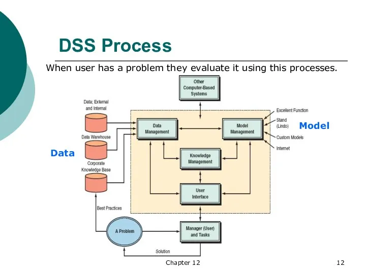 Chapter 12 DSS Process When user has a problem they