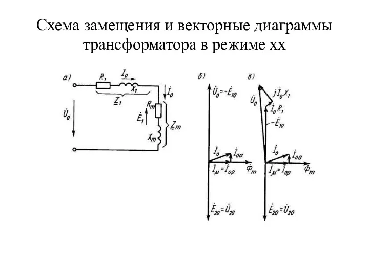 Схема замещения и векторные диаграммы трансформатора в режиме хх