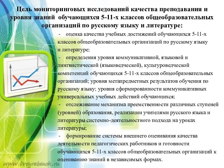 Цель мониторинговых исследований качества преподавания и уровня знаний обучающихся 5-11-х