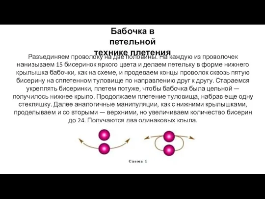 Бабочка в петельной технике плетения Разъединяем проволоку на две половины.