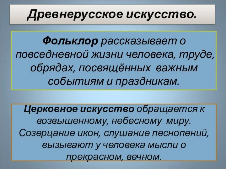 Древнерусское искусство. Фольклор рассказывает о повседневной жизни человека, труде, обрядах,